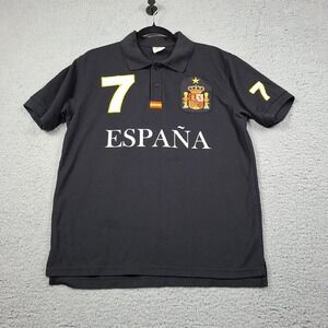 Spain Soccer Polo Mens L Black #7 One-Star Era España Embroidered